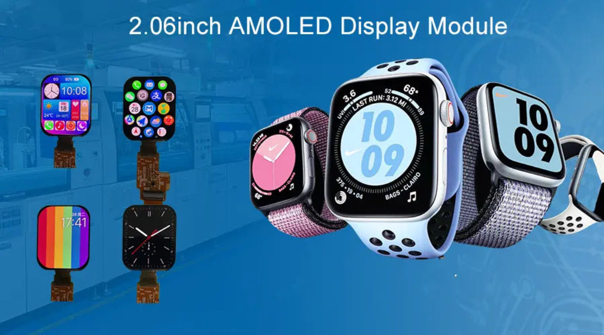 Small AMOLED display modules integrated into smartwatches and wearable devices