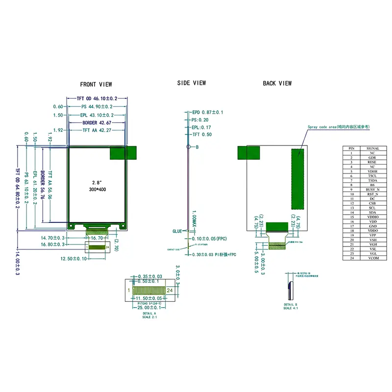 2.8 Inch 6-Color E-Paper Display Module