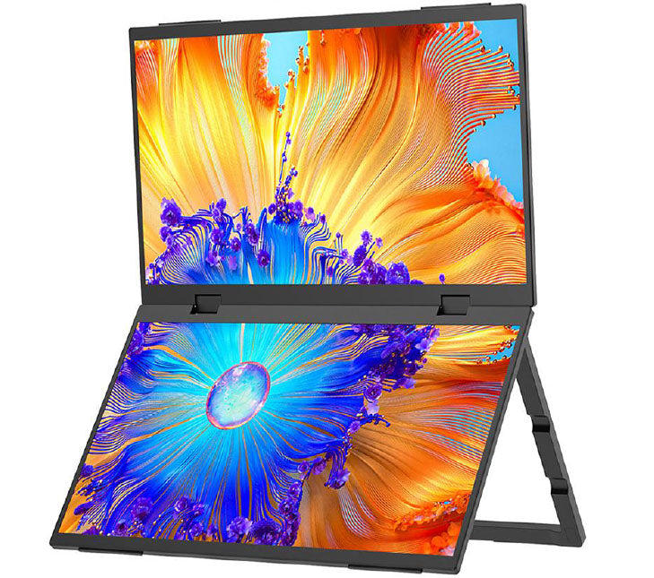 15.6" 1080P Foldable Dual-Screen Monitor with 360° Rotation & Extender for Laptop, PC, and Mac with VESA Mount