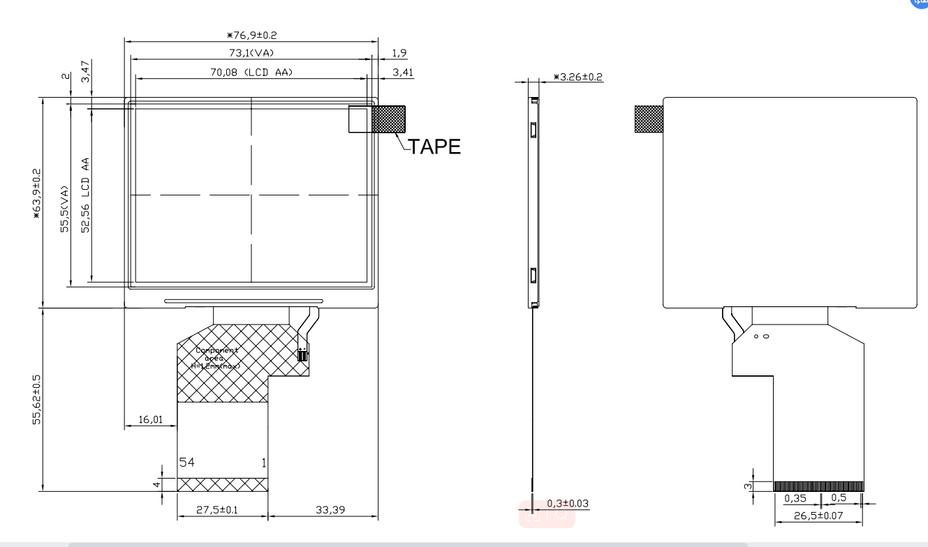 3,5 Zoll IPS 320x240px TFT ohne Touchscreen