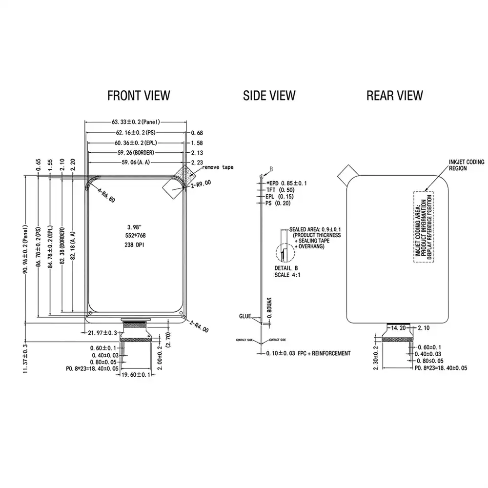 3.98 Inch 6-Color E-Paper Display 552×768 SPI EPD Module