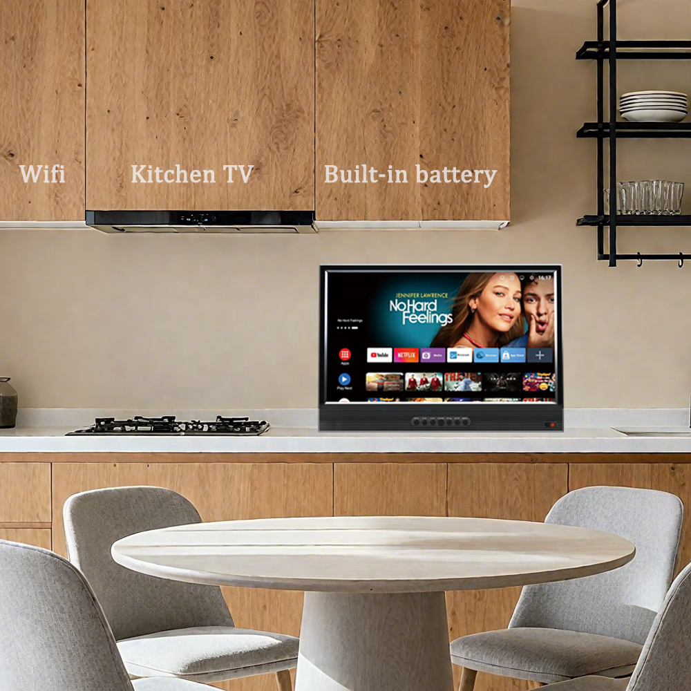 Smart TV Portatile 21.5'' FHD Android 14 | Touch Screen Girevole, Batteria 6000mAh, 4+64GB, Ruote Omnidirezionali, Nero