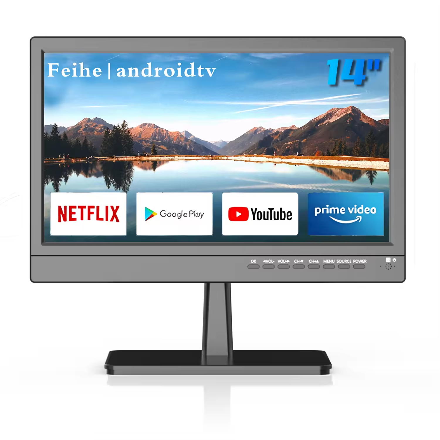 2024 Portable TV with a 14-inch smart screen, HD Android Tablet functionality, free app downloads, built-in antenna and ATSC tuner, ideal for kitchen, bedroom, and RV camping