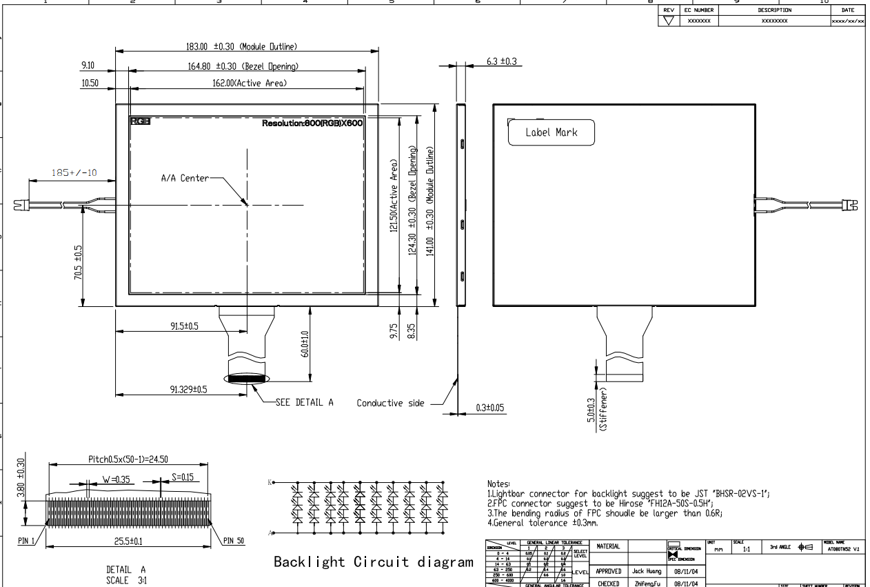 8.0 inch Standard 800x600px TFT without Touchscreen