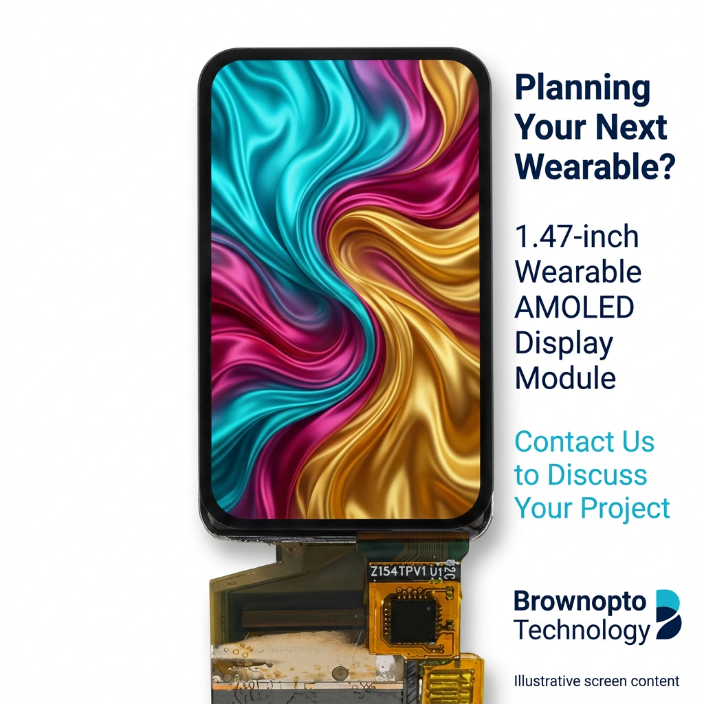 Brownopto 1.47-inch wearable AMOLED project inquiry with illustrative flowing silk screen