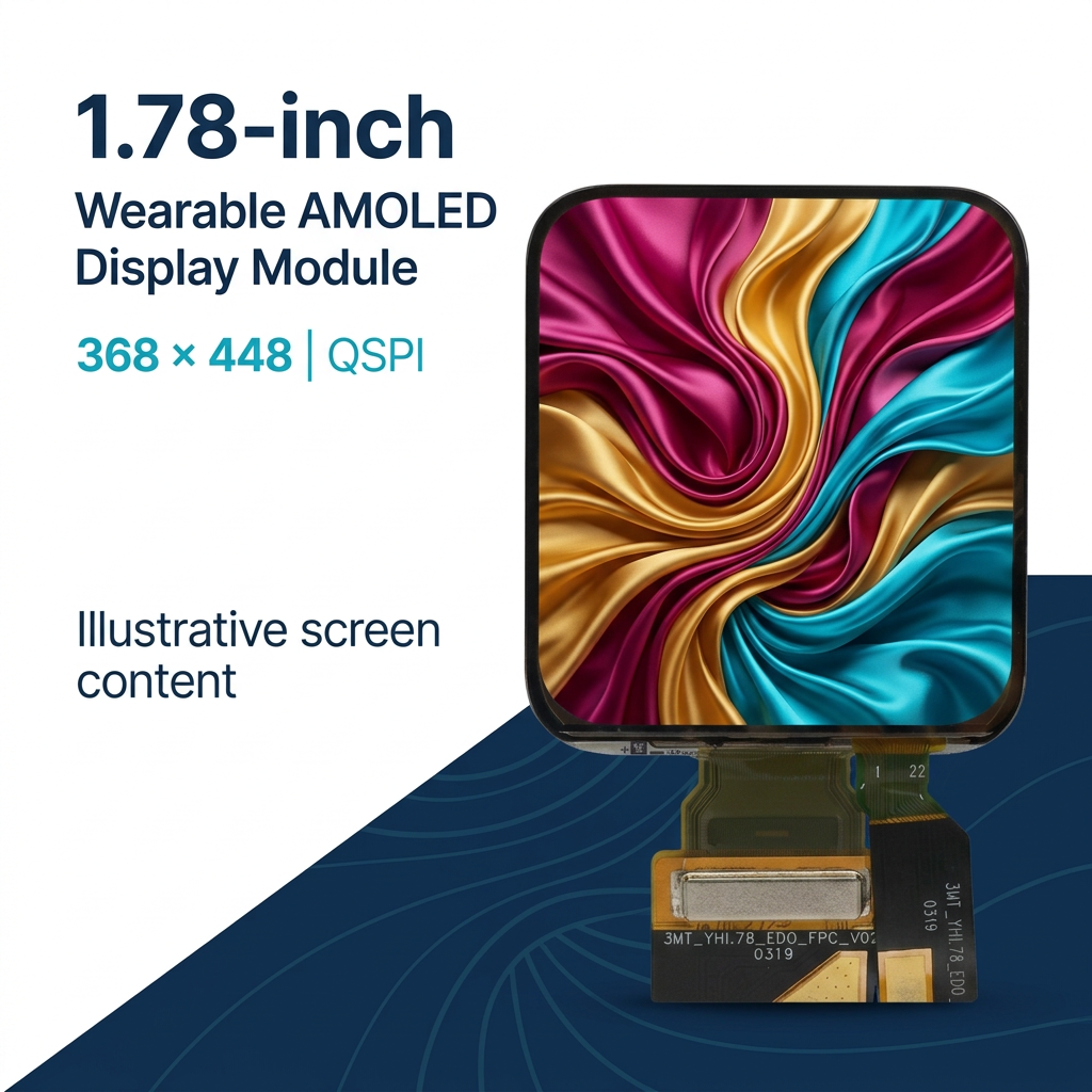 1.78-inch 368x448 QSPI AMOLED overview with illustrative colorful silk screen