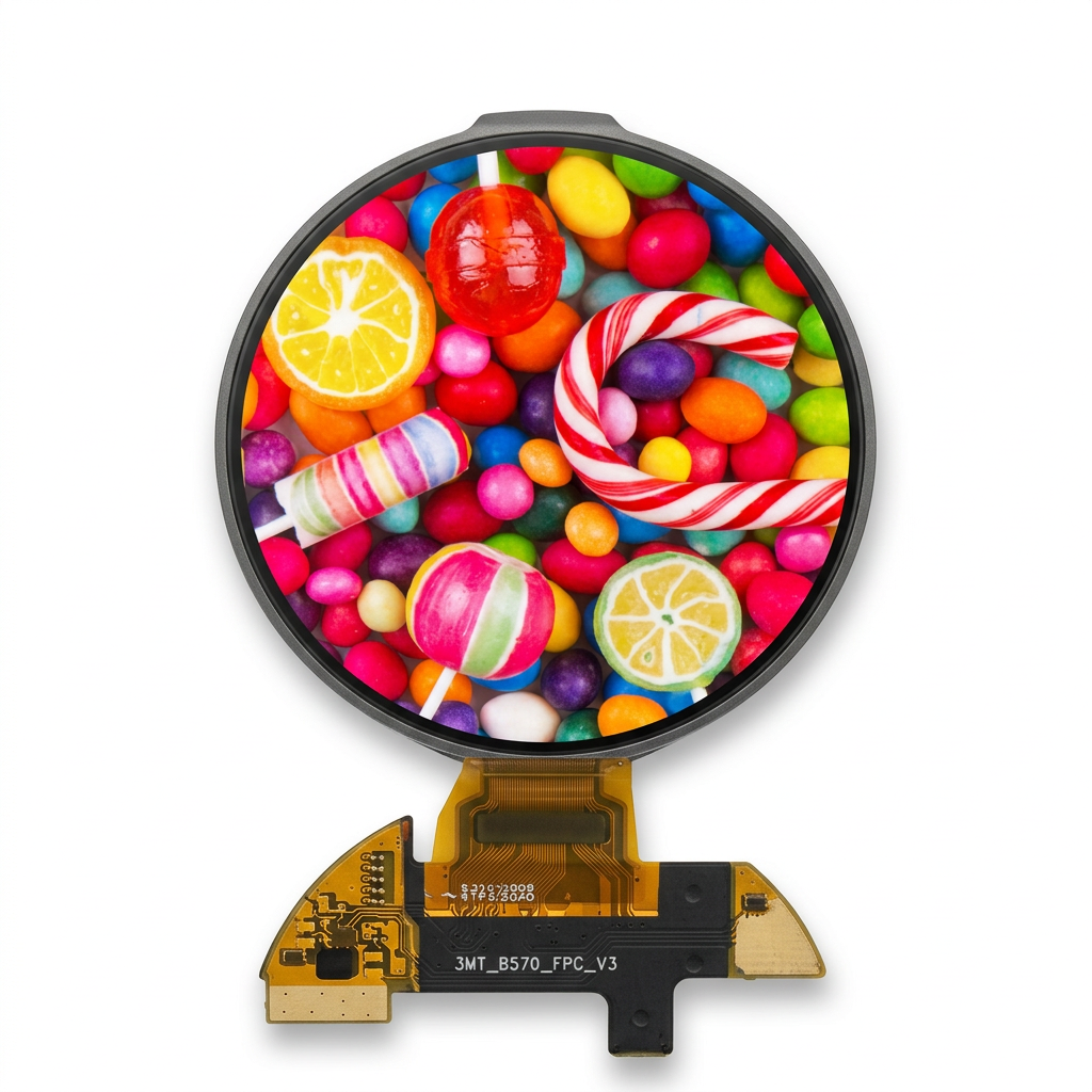 1.32-inch round AMOLED display module on white background
