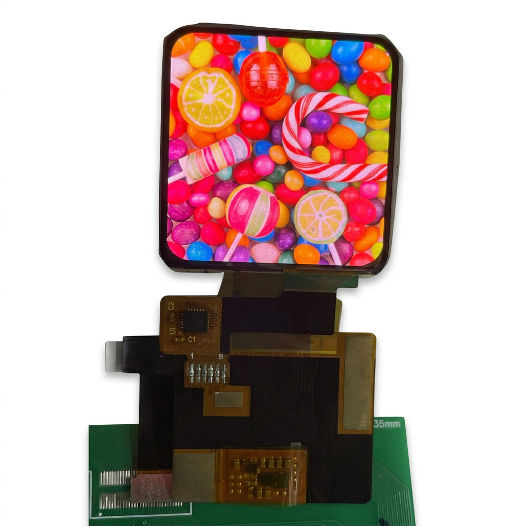 1.41-inch AMOLED display module with flex assembly on white background