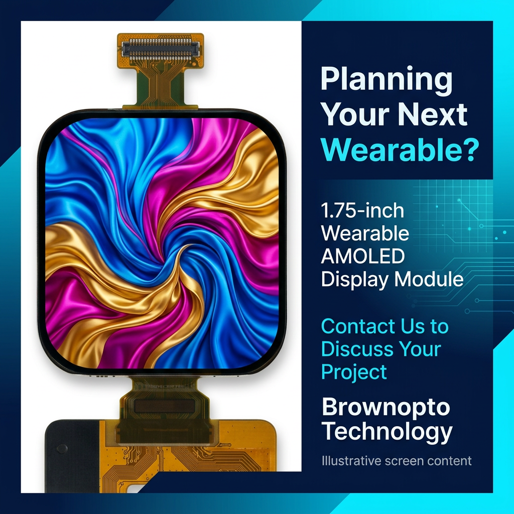 Brownopto 1.75-inch wearable AMOLED project inquiry with illustrative flowing silk screen