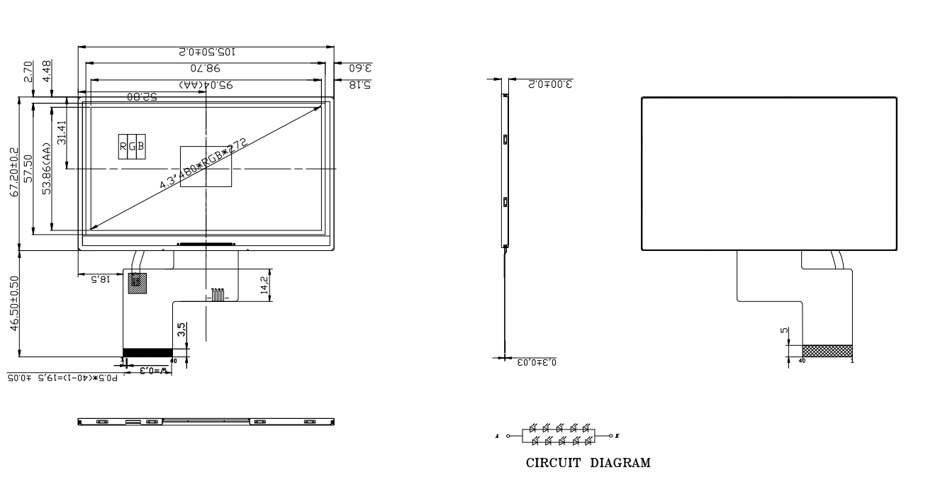 4.3 inch Standard 480x272px High brightness TFT without Touchscreen