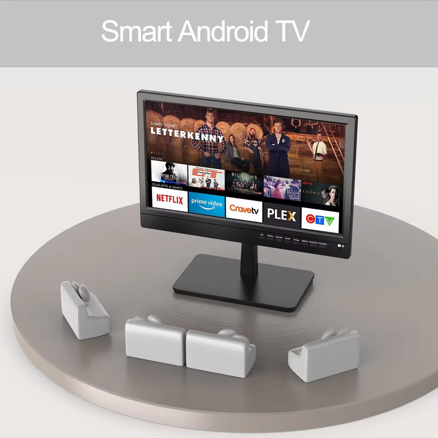 2024 Tragbarer Fernseher mit 14-Zoll-Smart-Bildschirm, HD-Android-Tablet-Funktionalität, kostenlosen App-Downloads, integrierter Antenne und ATSC-Tuner, ideal für Küche, Schlafzimmer und Wohnmobil-Camping
