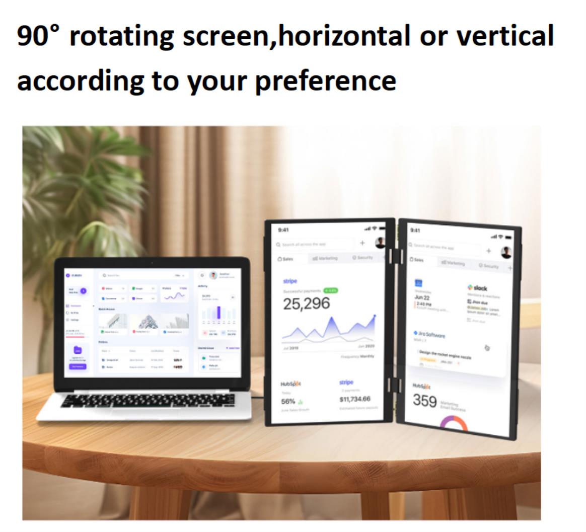 15.6" 1080P Foldable Dual-Screen Monitor with 360° Rotation & Extender for Laptop, PC, and Mac with VESA Mount