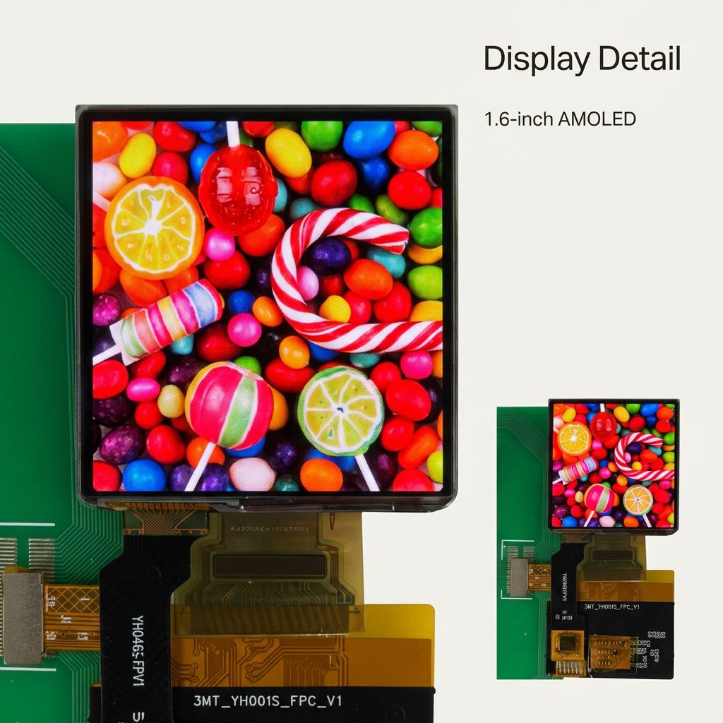 1.6-inch rectangular AMOLED screen display detail